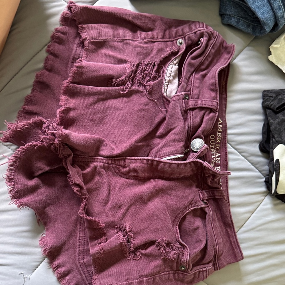 American Eagle Outfitters Women's Plum Distressed Jean Shorts